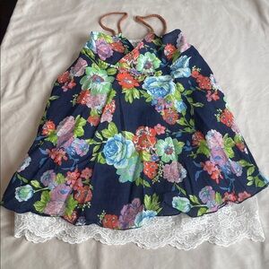 Mud Kingdom Navy Floral Kids Dress with Lace Hem